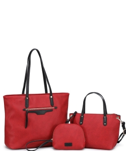 3 IN 1 Plain Smooth Tote Bag Set BG-716527 RED